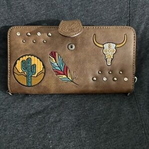 Embroidered Brown Wallet with Western Motifs